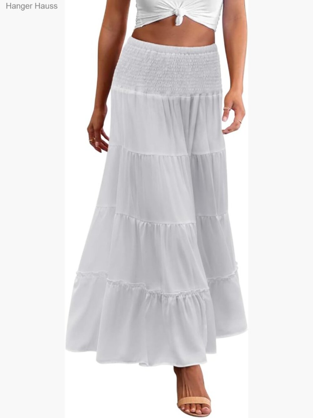 Women's Tiered Maxi Skirt - High Waist Elastic Boho A-Line Casual Midi Dress